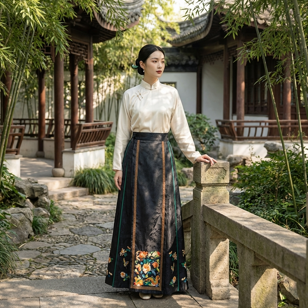 Luxury New Chinese Style Mamianqun Horse-Face Skirt -100% Pure Mulberry Silk - Luxe Orienta CO., LIMITED