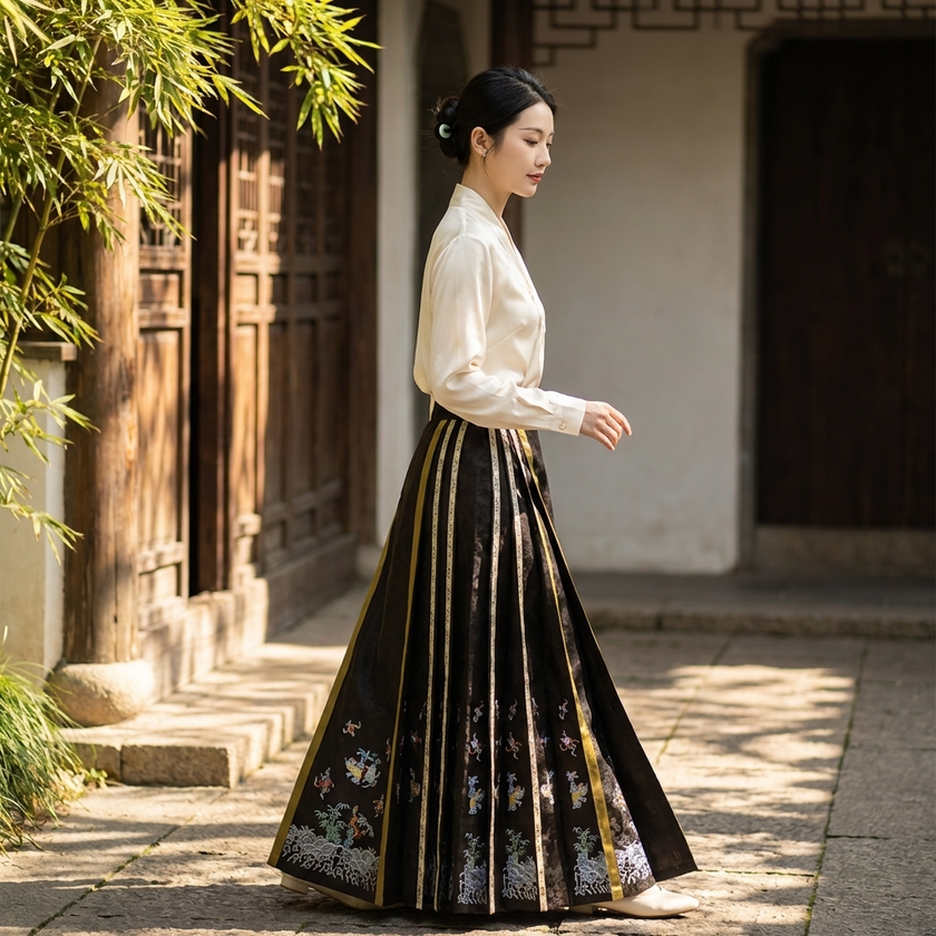 Luxury Xiangyunsha Silk Mamian Skirt | Embroidered Chinese Ma Mian Qun - Luxe Orienta CO., LIMITED