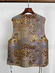 Back view of the brown elephant motif mulberry silk vest from Luxe Orienta