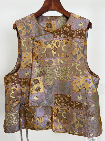Song Brocade Mulberry Silk Patchwork Vest with Elephant Motif from Luxe Orienta 