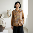 Model wearing  the Brown Mulberry Silk Brocade Vest from Luxe Orienta 1