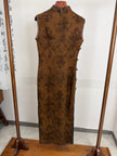 Vintage Brown Xiangyunsha Sleeveless Qipao Dress by LUXE ORIENTA 6