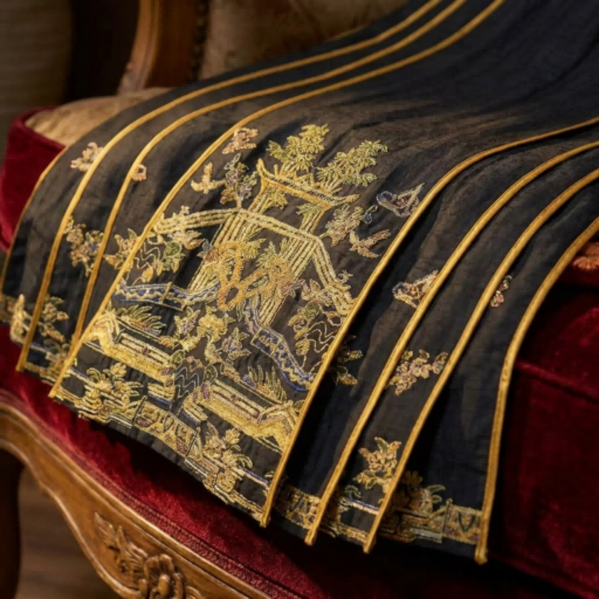 fabric with gold embroidery close up
