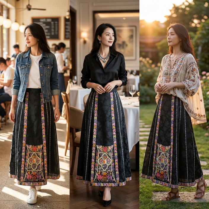 different styling for hte floral embroided ma mian skirt