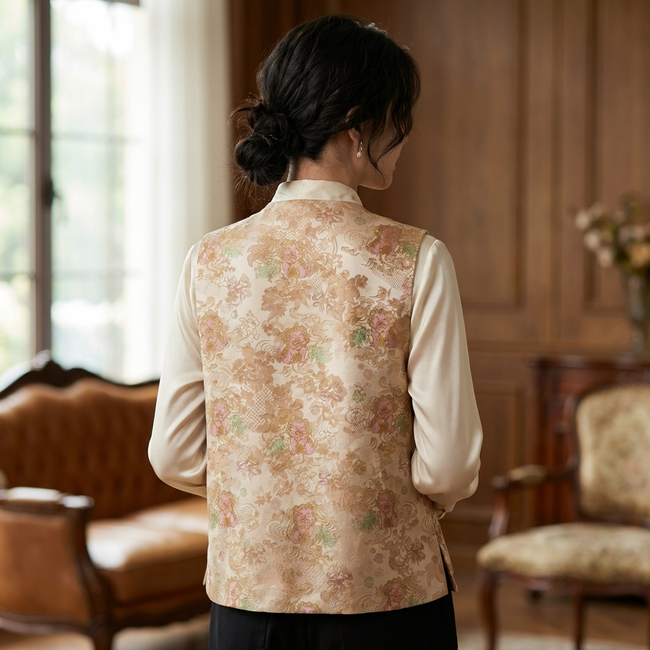 Back view of the floral jacquard patterned vest