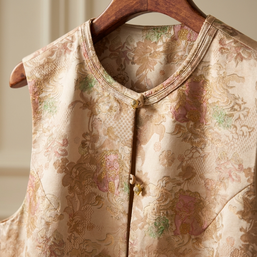 Floral Jacquard vest  Round Neck Close-up