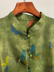 Green Silk Butterfly Chinese Jacket– Mulberry Silk Collar Detail Close-up