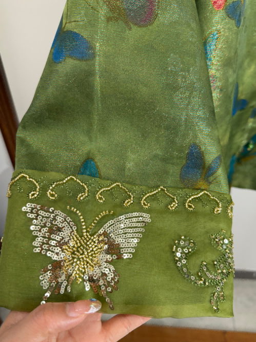 the beading embroidery close-up for the mulberry silk blouse