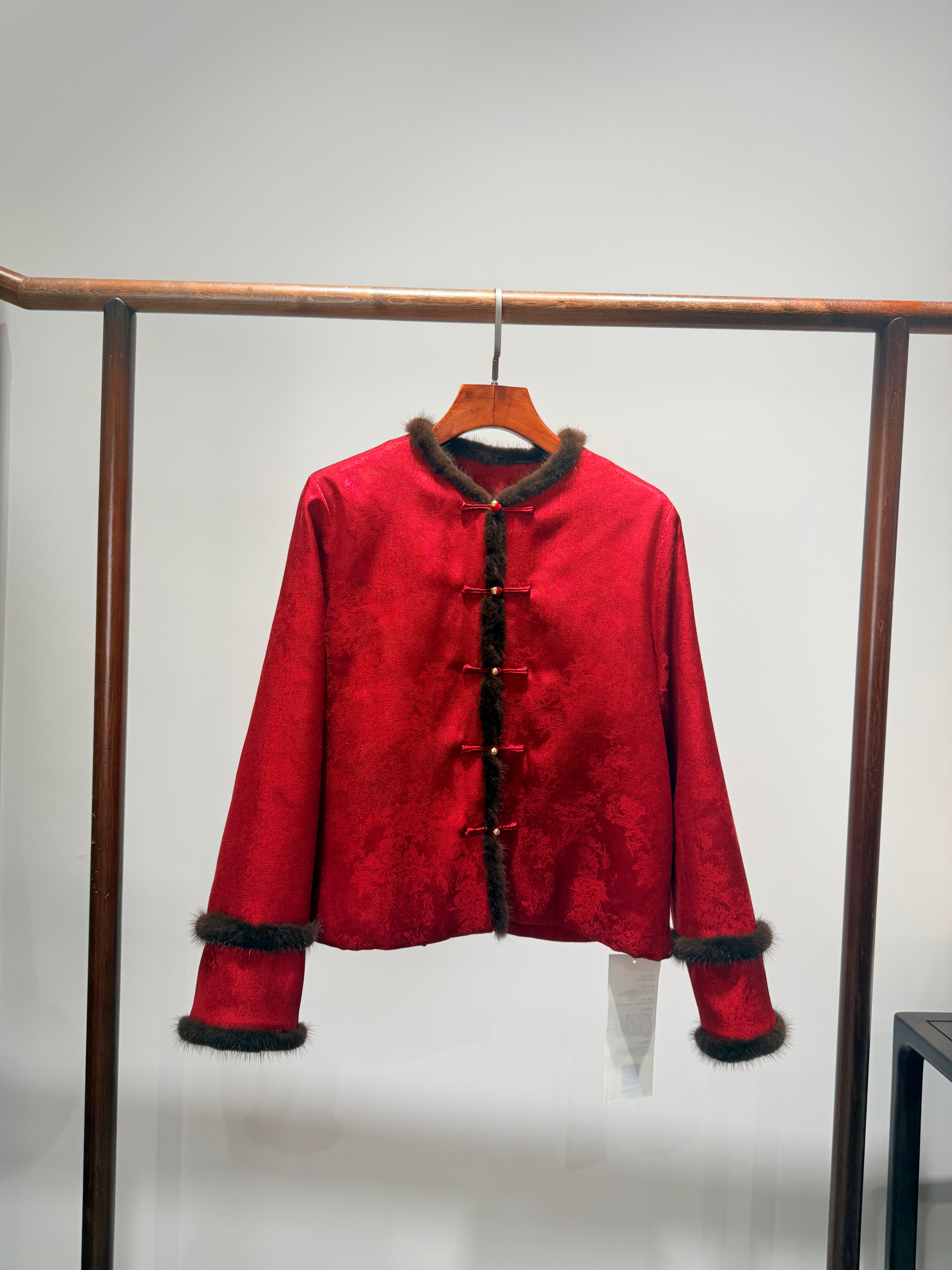 Red TENCEL™ Wool Coat with Imported Mink Fur | Modern Oriental Luxury