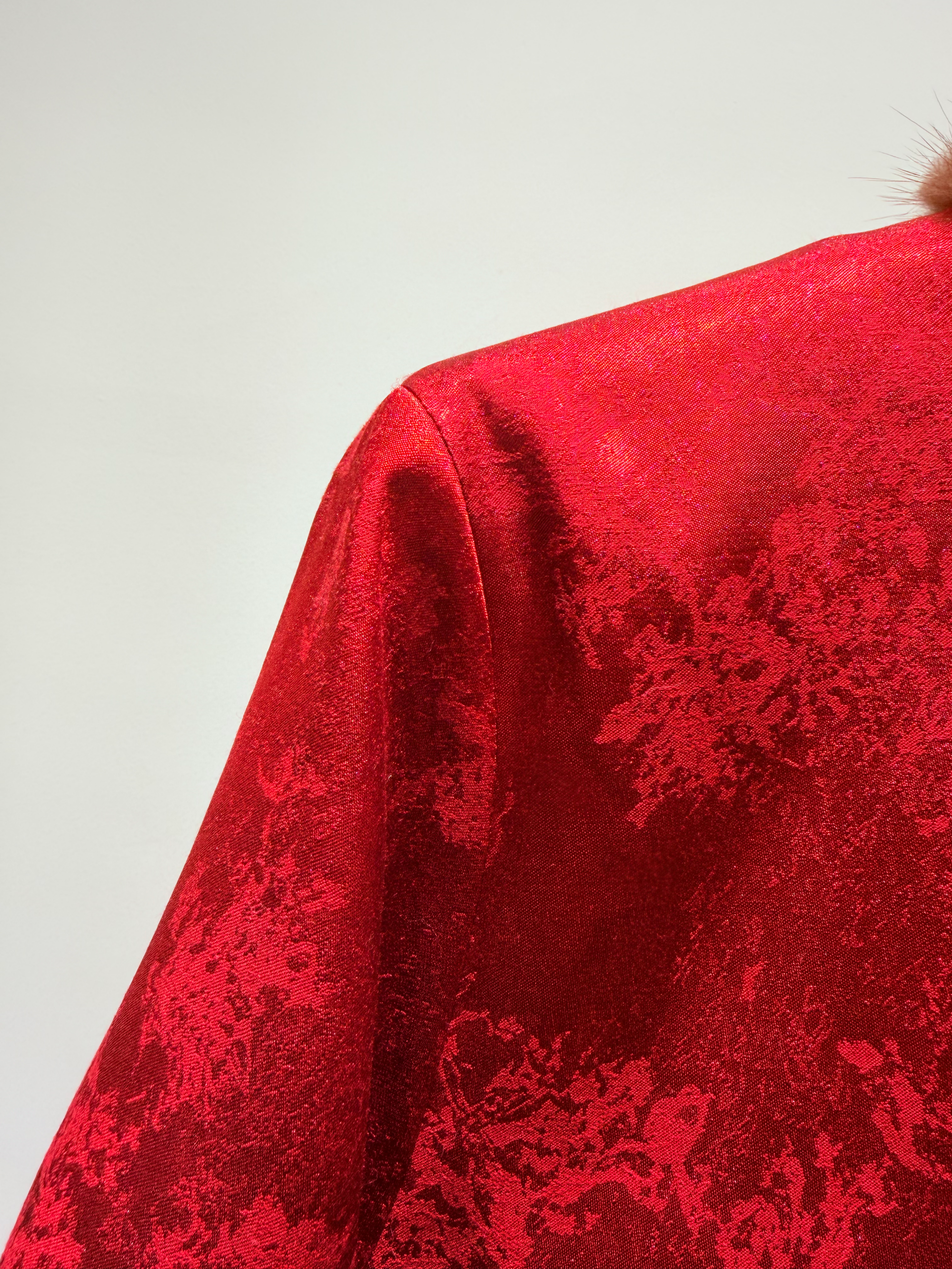 Red TENCEL™ Wool Coat with Imported Mink Fur | Modern Oriental Luxury