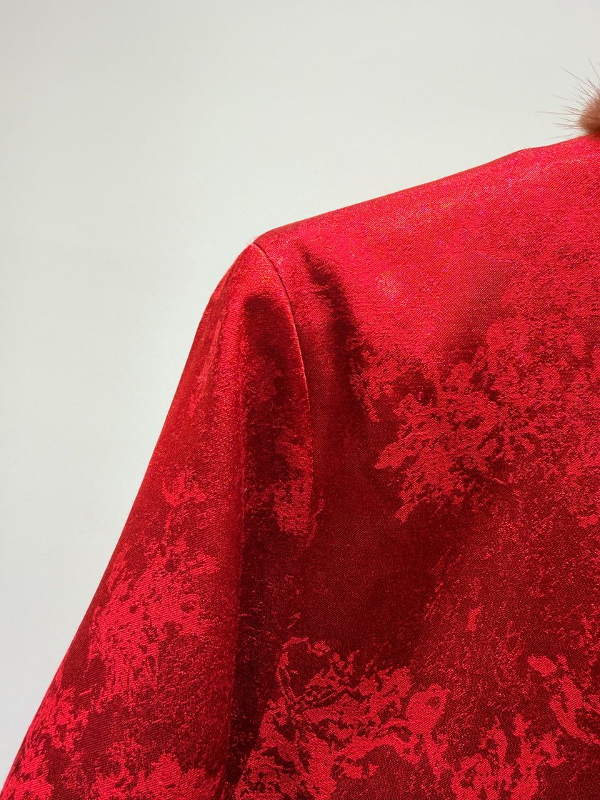 Red TENCEL™ Wool Coat with Imported Mink Fur | Modern Oriental Luxury