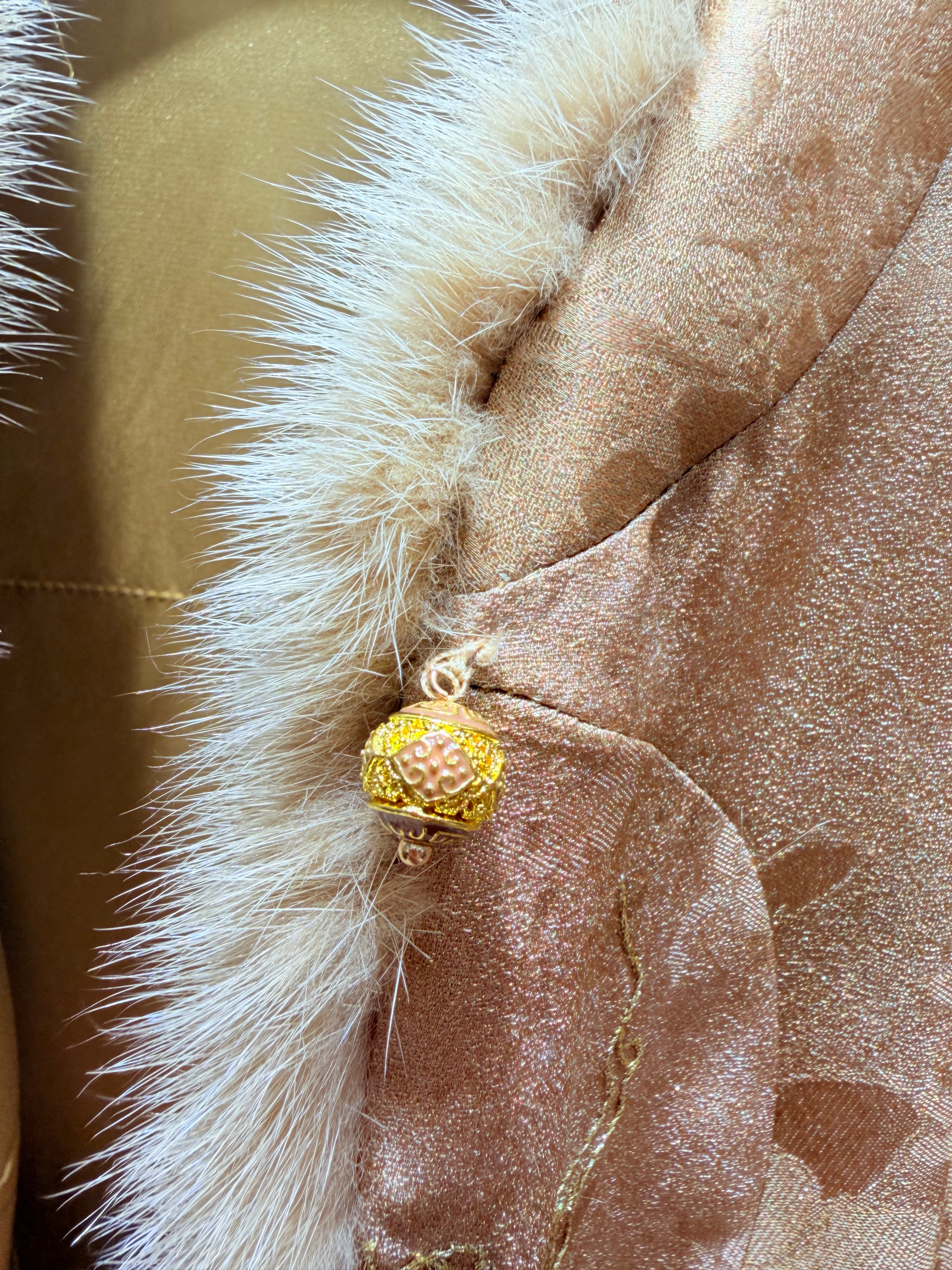 Golden Acetate Embroidered Mink-Trim Vest & Inner Set | Modern Oriental Luxury