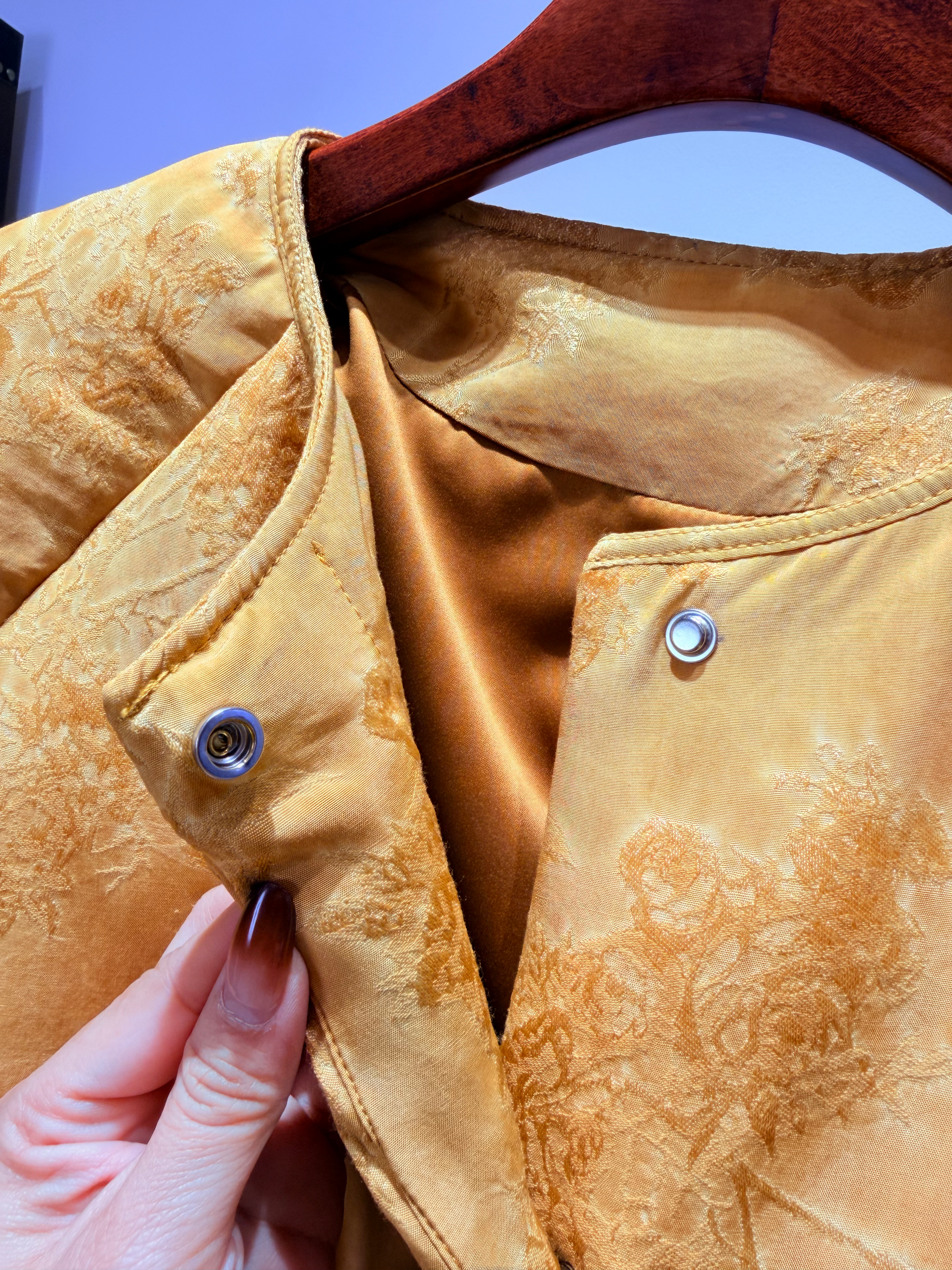 Golden Viscose Blend Goose Down Coat | Modern Oriental Warmth