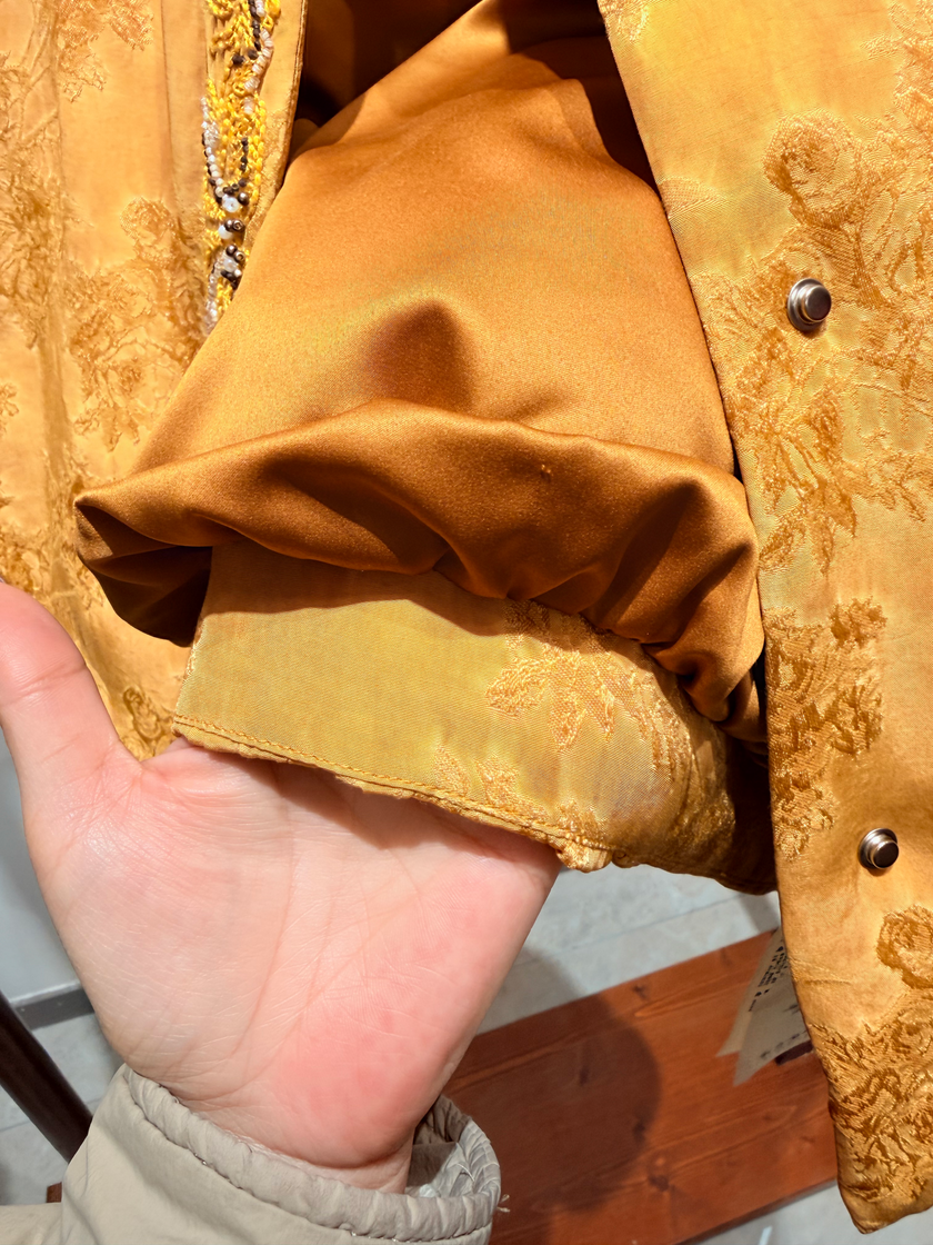 Golden Viscose Blend Goose Down Coat | Modern Oriental Warmth