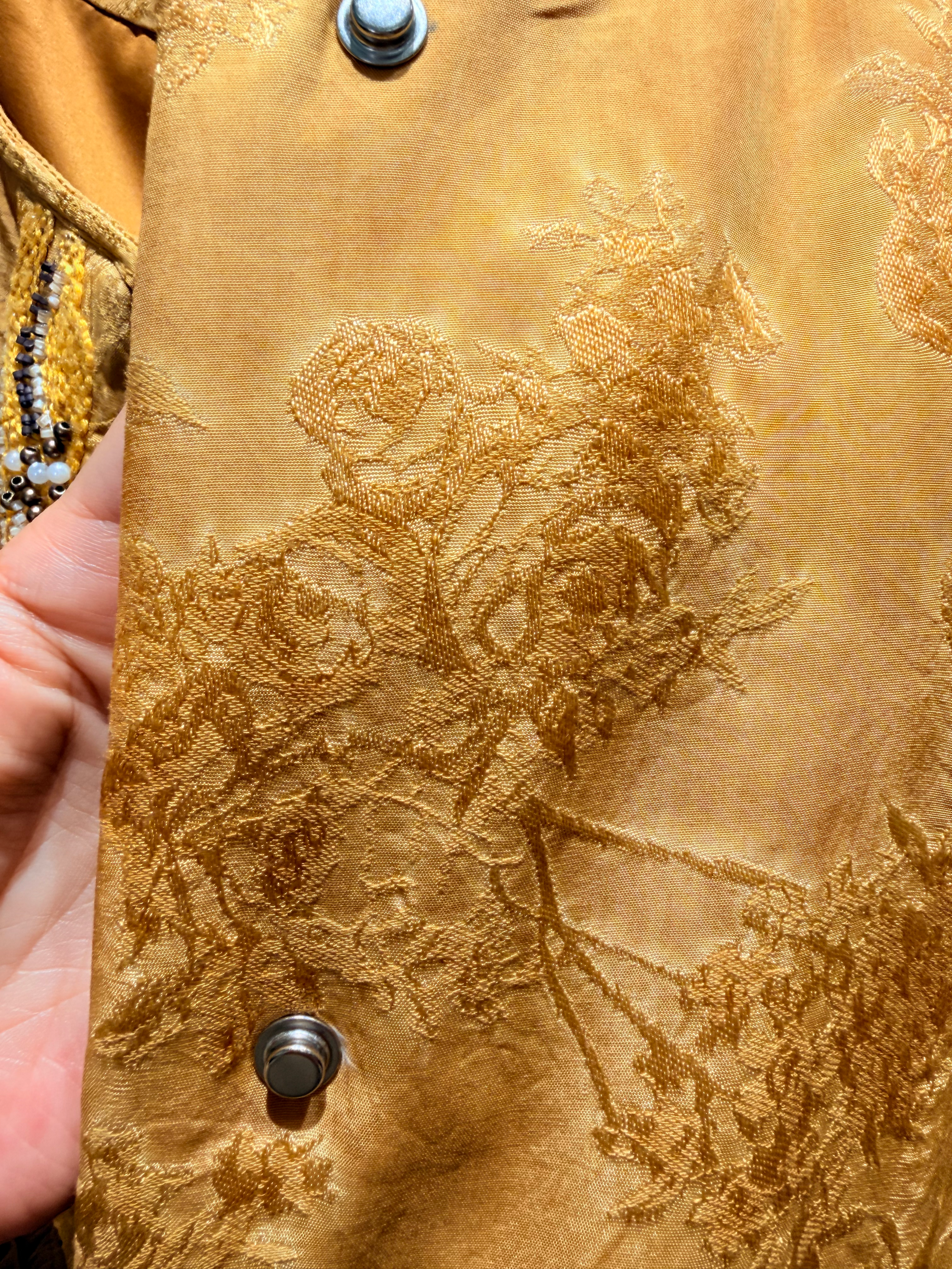 Golden Viscose Blend Goose Down Coat | Modern Oriental Warmth