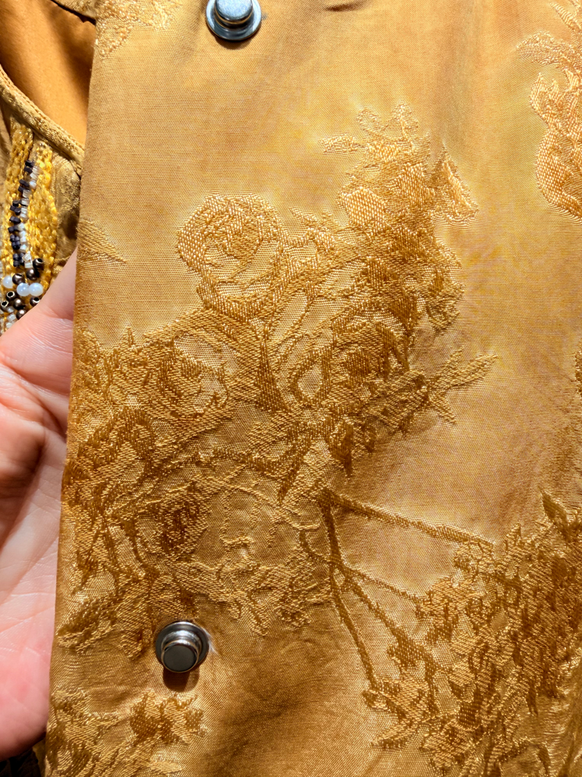 Golden Viscose Blend Goose Down Coat | Modern Oriental Warmth