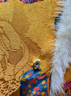 Golden Viscose-Wool Coat with Gourd Motif & White Wool Knit Set | Modern Oriental Elegance - Luxe Orienta CO., LIMITED
