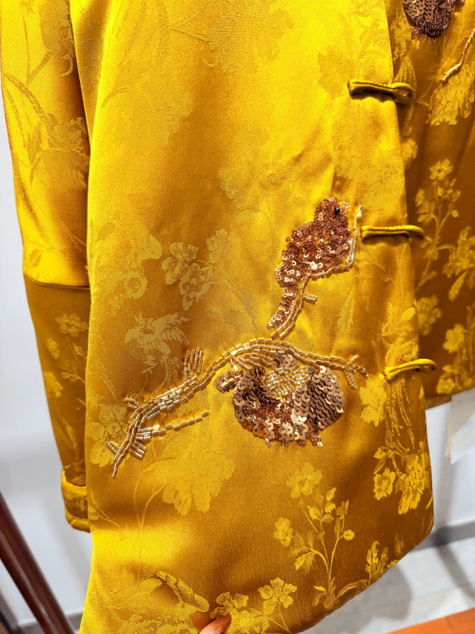 Golden Jacquard Sequin Embroidered Wool Coat | Modern Oriental Glamour - Luxe Orienta CO., LIMITED