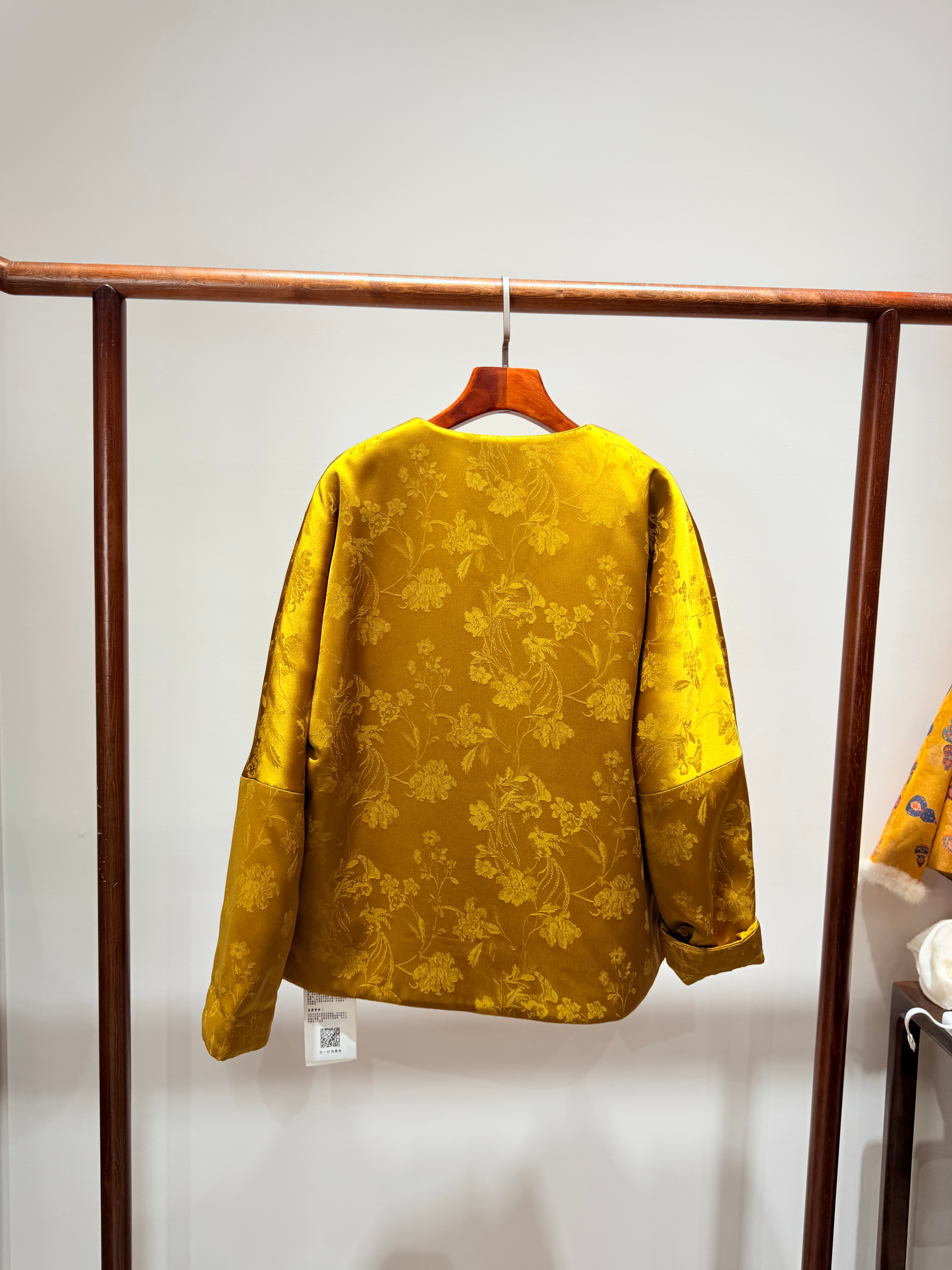 Golden Jacquard Sequin Embroidered Wool Coat | Modern Oriental Glamour