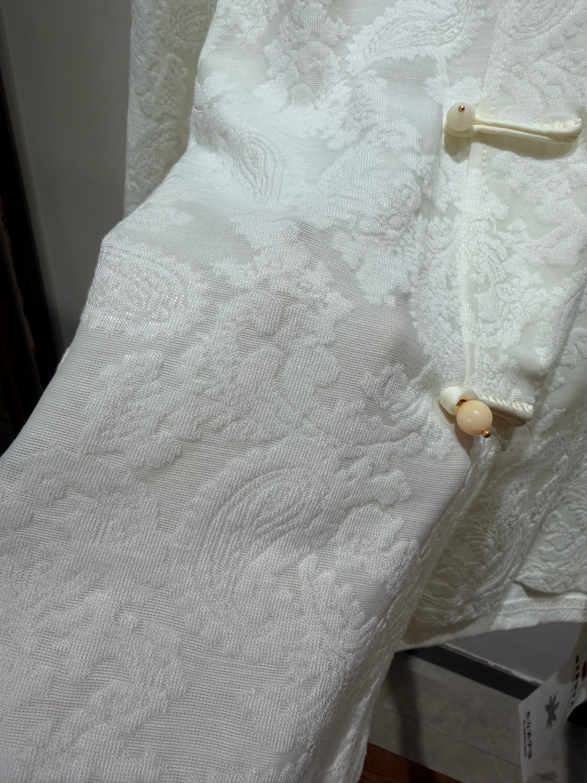 Pink Xiangyunsha Wool Vest & White Knit Inner Set | Modern Oriental Sophistication