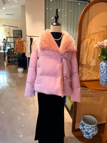 Pink Mink-Trimmed White Goose Down Coat | Ultimate Winter Luxury