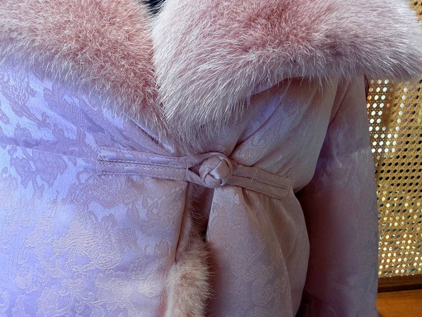 Pink Mink-Trimmed White Goose Down Coat | Ultimate Winter Luxury