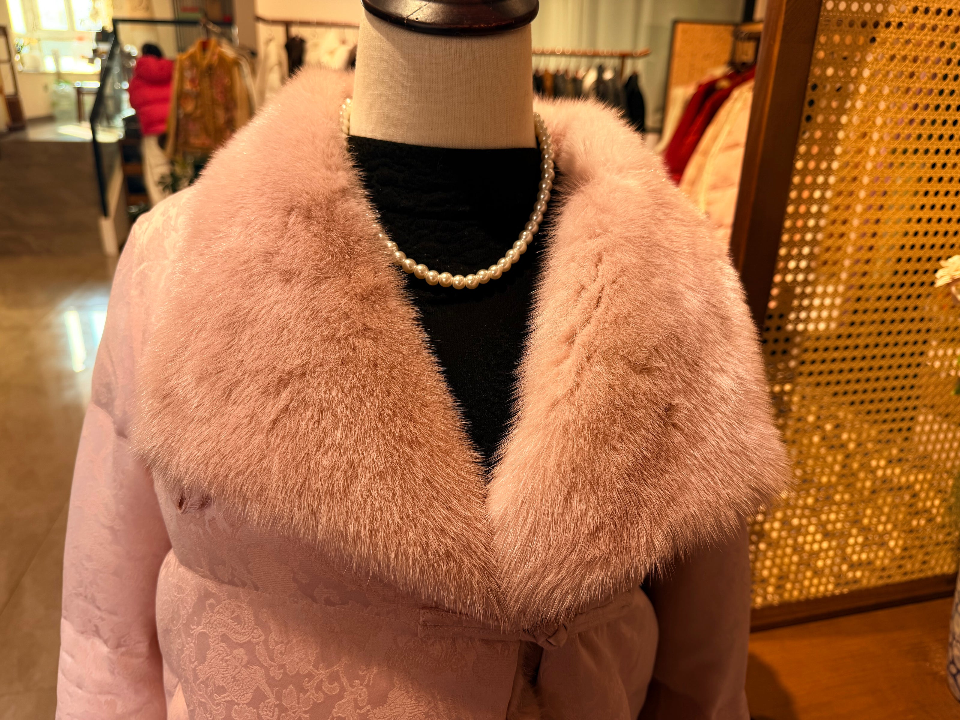Pink Mink-Trimmed White Goose Down Coat | Ultimate Winter Luxury