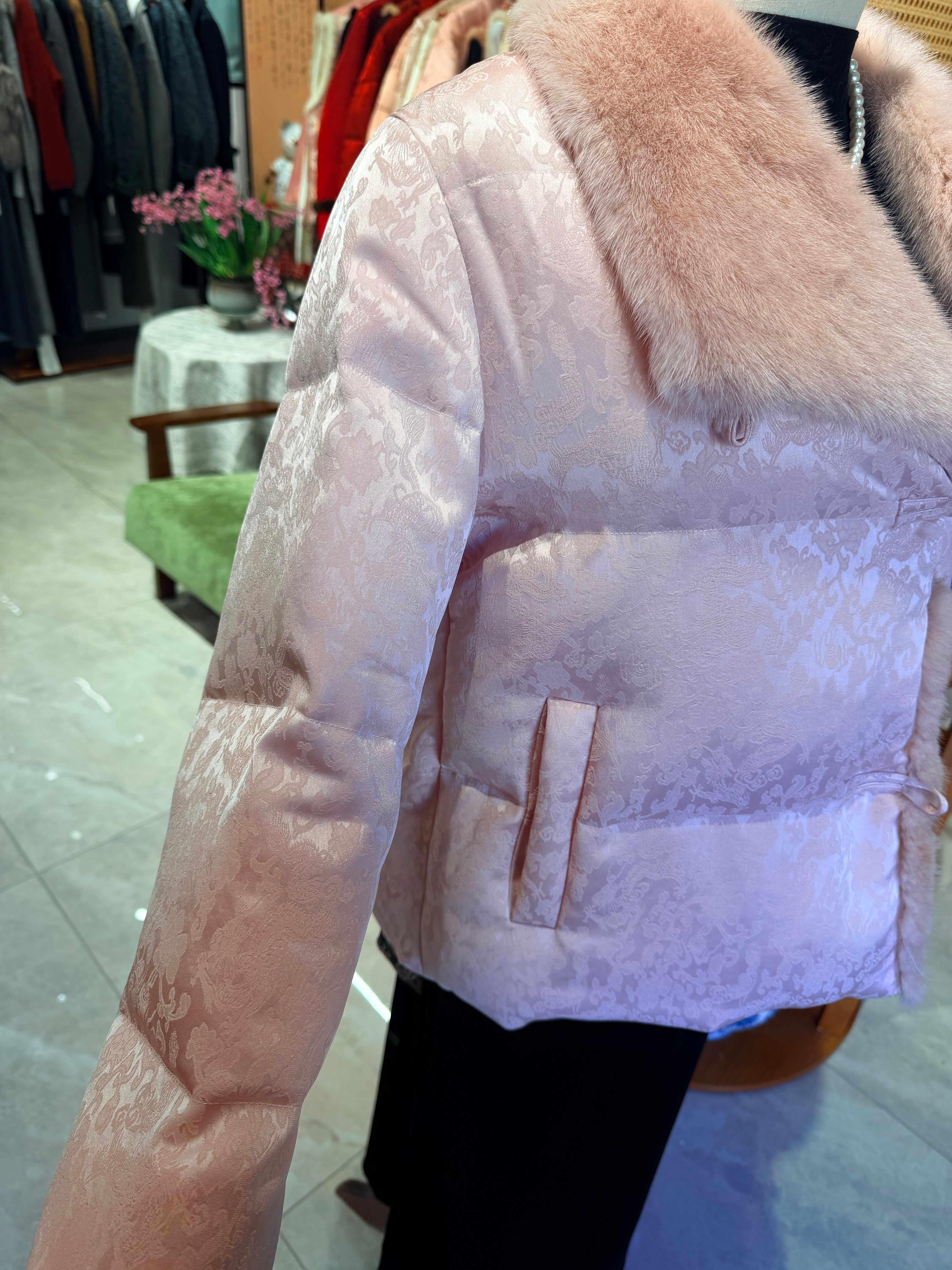Pink Mink-Trimmed White Goose Down Coat | Ultimate Winter Luxury