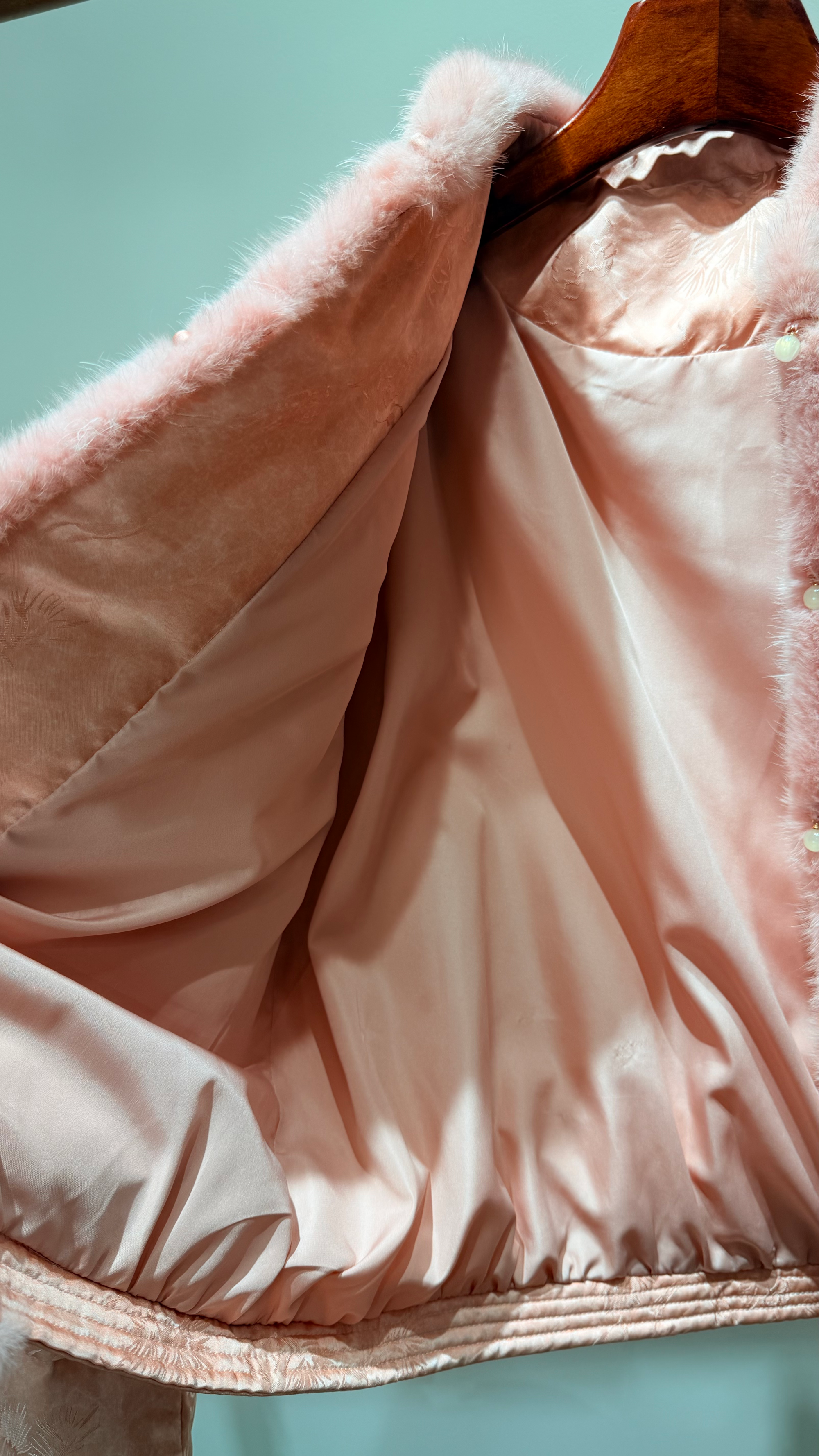 Pink Embroidered 100% Viscose Down Jacket | Modern Oriental Elegance