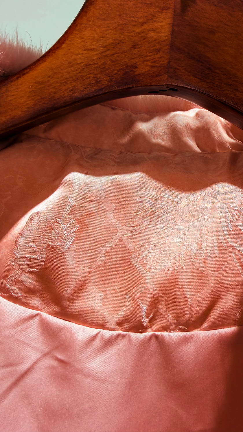 Pink Embroidered 100% Viscose Down Jacket | Modern Oriental Elegance