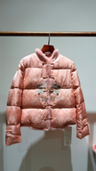 Pink Embroidered 100% Viscose Down Jacket | Modern Oriental Elegance