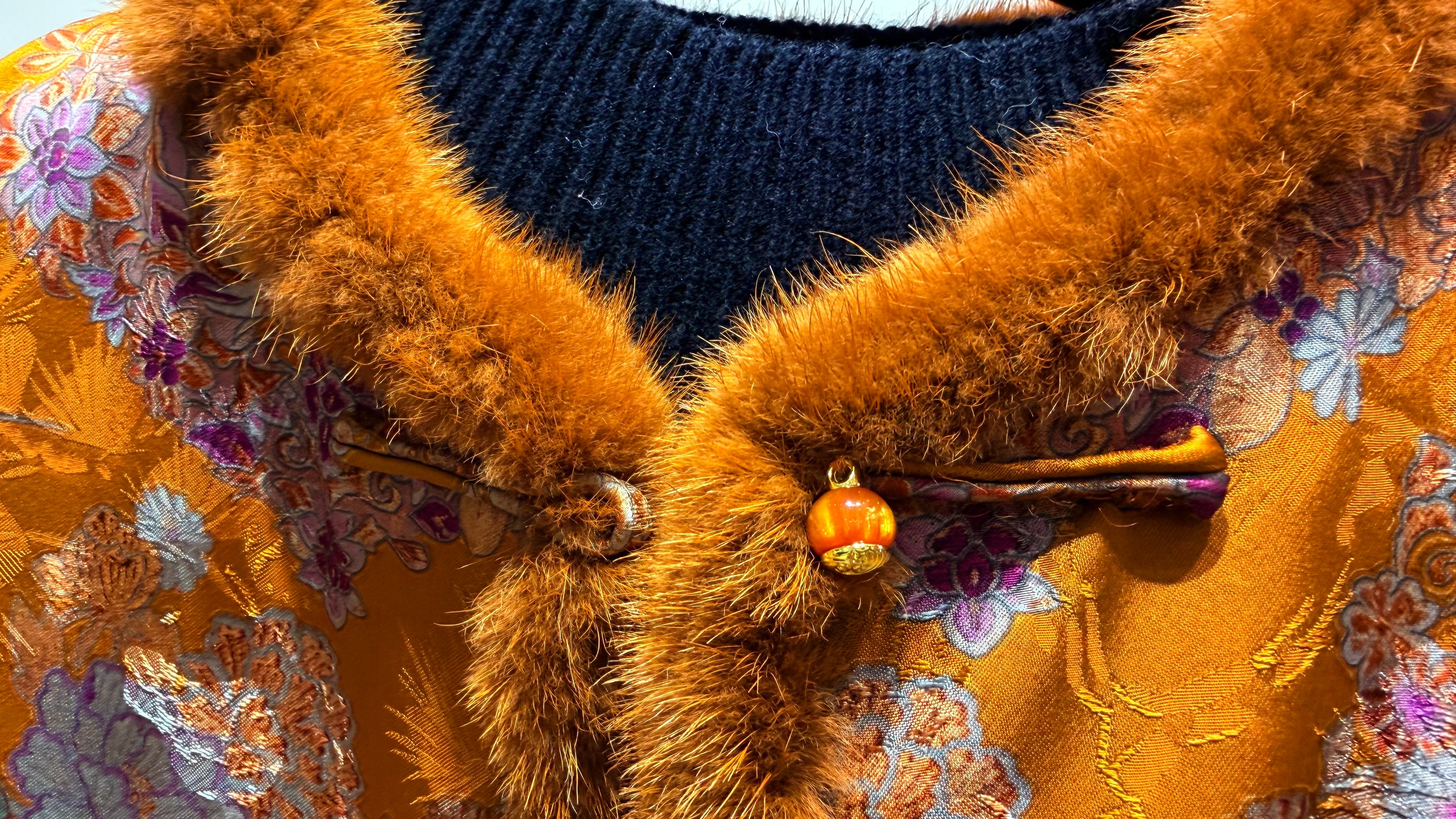 Brown 100% Rayon Xiangyunsha Silk Vest with Imported Mink Fur | Timeless Oriental Elegance