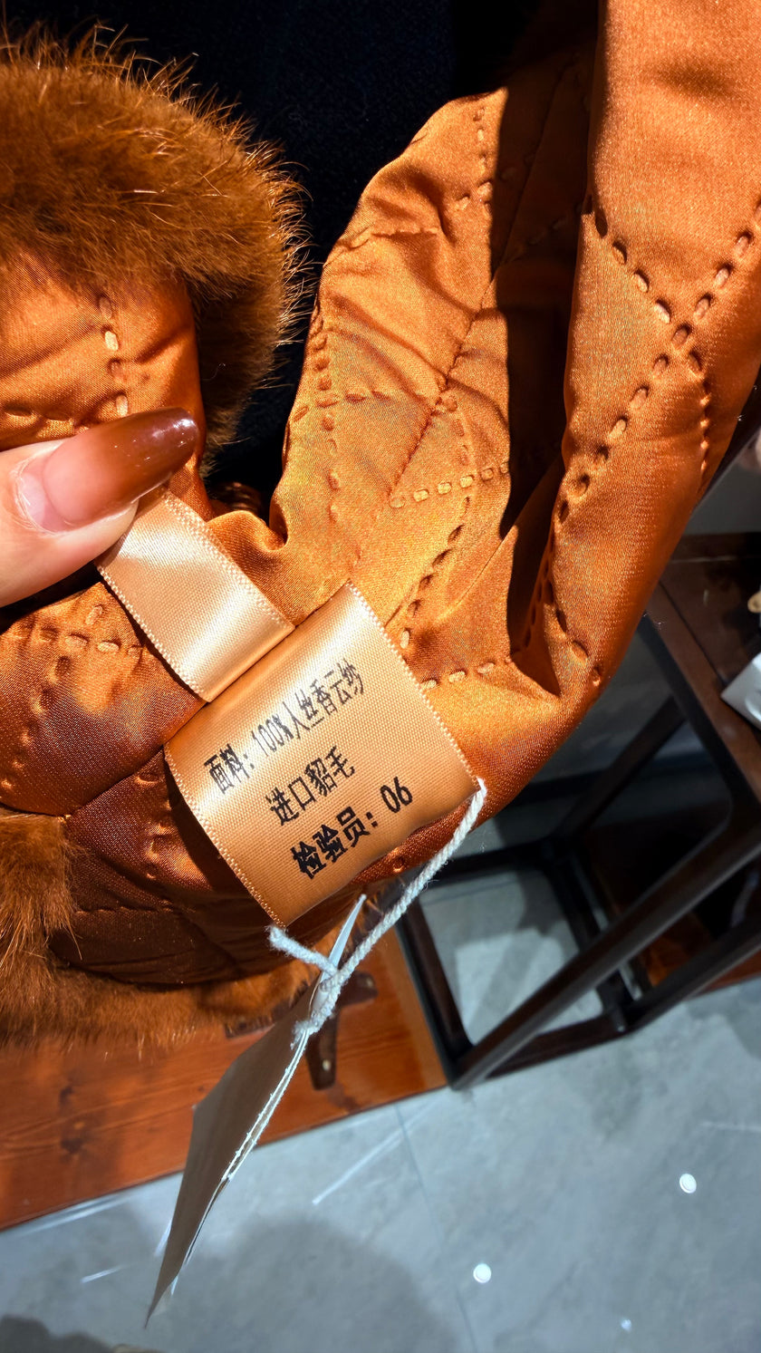 Brown 100% Rayon Xiangyunsha Silk Vest with Imported Mink Fur | Timeless Oriental Elegance