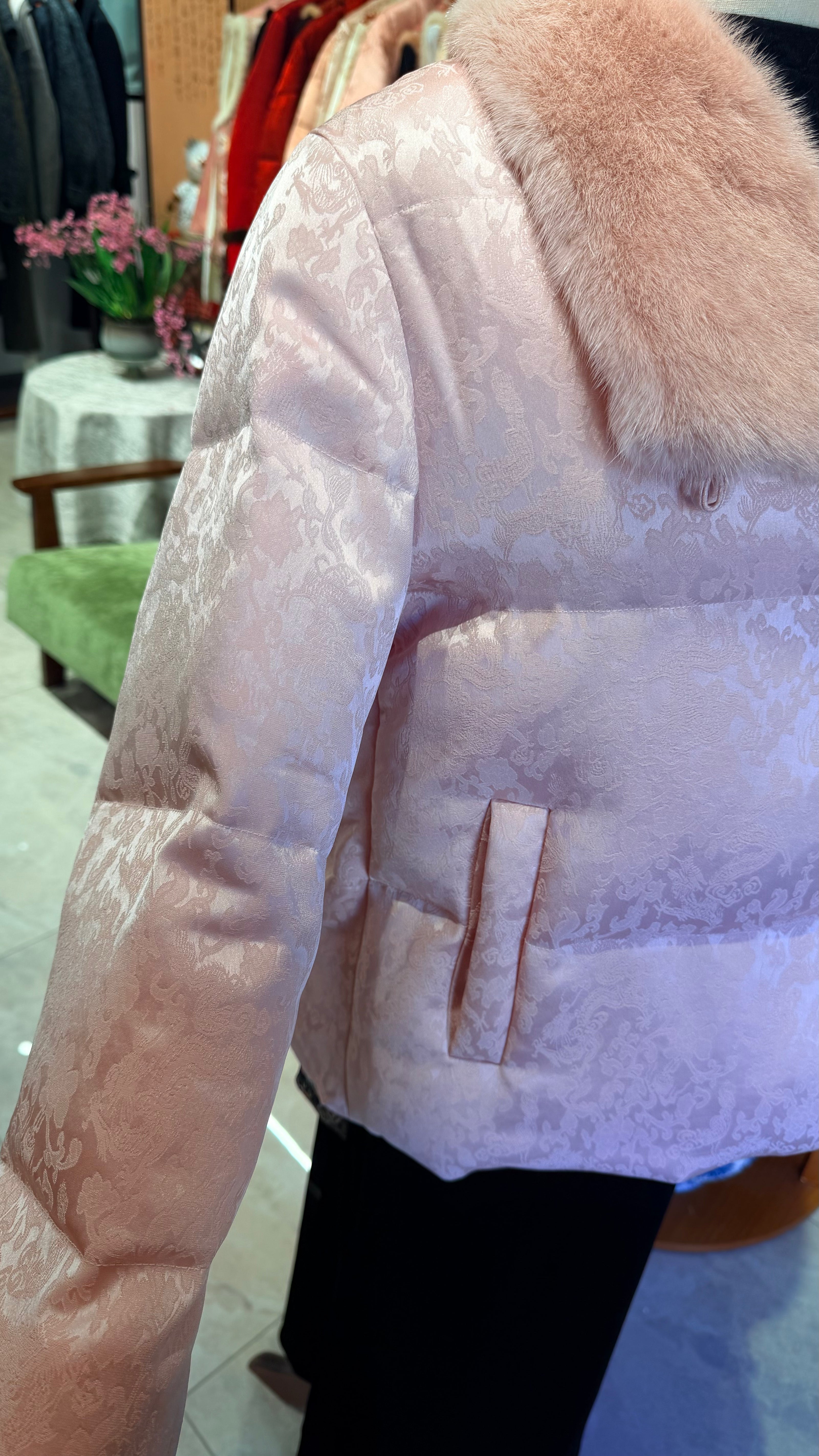 Pink Mink-Trimmed White Goose Down Coat | Ultimate Winter Luxury