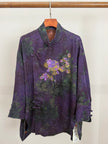 Purple Mulberry Silk Xiangyunsha Bamboo Printed & Peony Beaded Cheongsam Blouse - Luxe Orienta CO., LIMITED