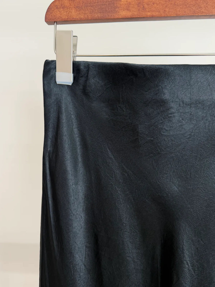 Elegant Satin Midi Slip Skirt A-Line with Side Slit Two Colors