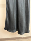 Elegant Satin Midi Slip Skirt A-Line with Side Slit Two Colors