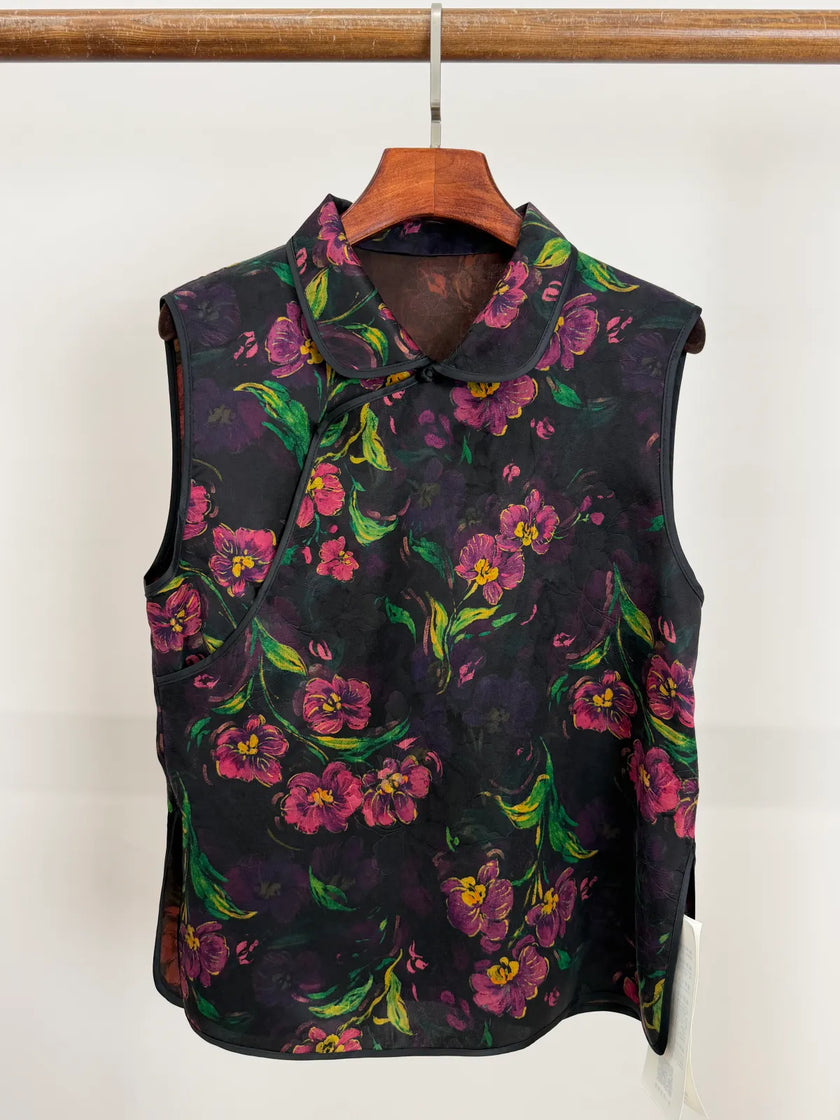 Floral-patterned sleeveless top