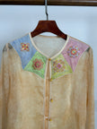 Beige Soft Floral Embroidery Mulberry Silk Shirt — LUXE ORIENTA Luxury Clothing For Women - Luxe Orienta CO., LIMITED