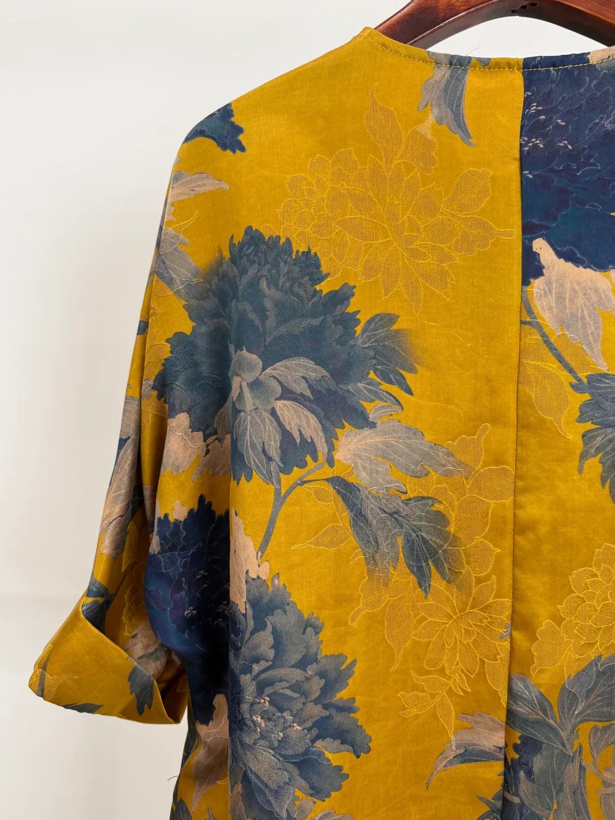 Yellow Peony Print Xiangyunsha Blouse-Luxe Orienta Modern Chinese Style Top - Luxe Orienta CO., LIMITED