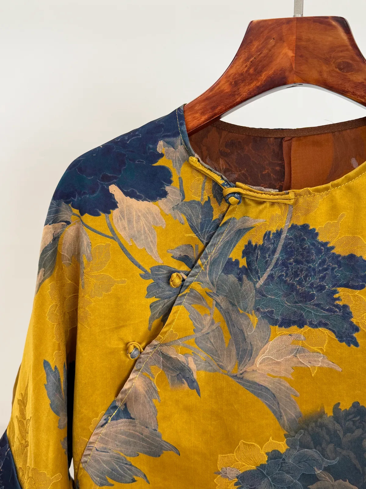 Yellow Peony Print Xiangyunsha Blouse-Luxe Orienta Modern Chinese Style Top - Luxe Orienta CO., LIMITED