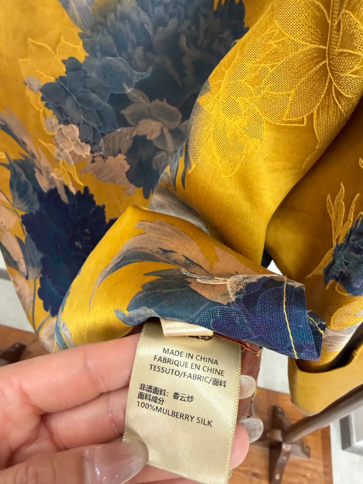 Yellow Peony Print Xiangyunsha Blouse-Luxe Orienta Modern Chinese Style Top - Luxe Orienta CO., LIMITED
