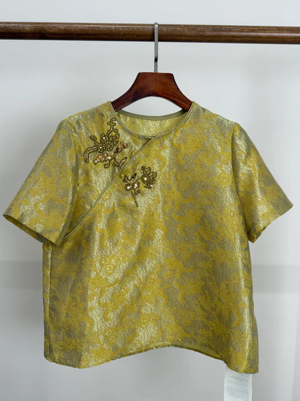 Acetate Jacquard Embroidered Chinese Blouse | Luxe Orienta Modern Top - Luxe Orienta CO., LIMITED