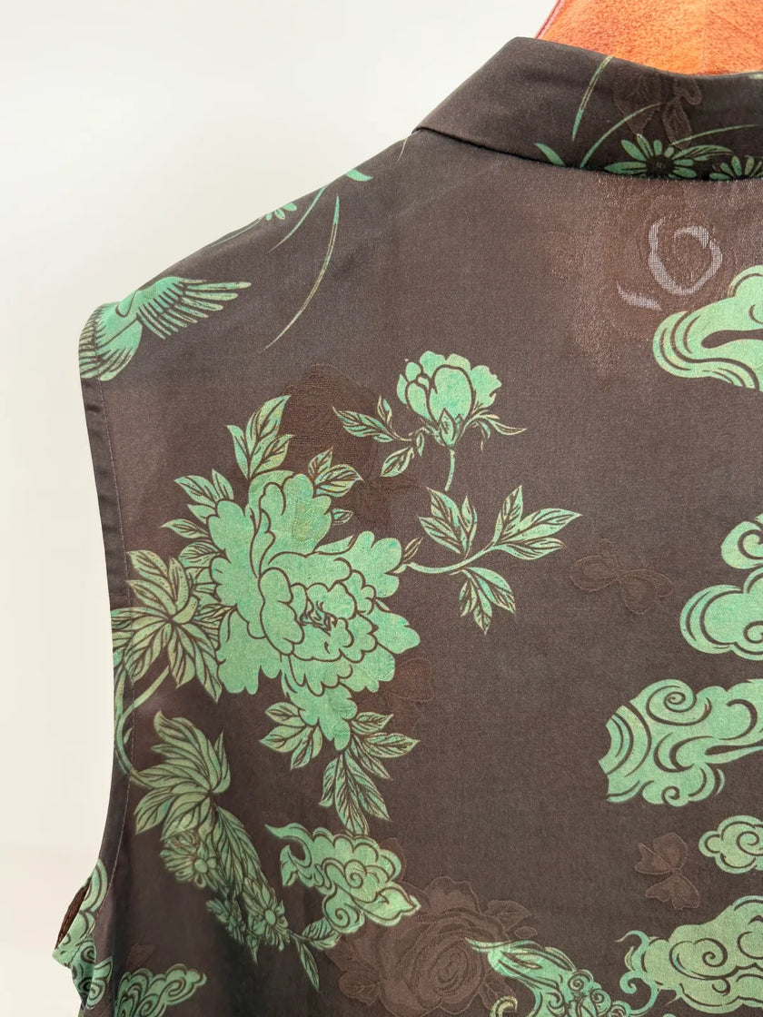 Phoenix And Peony Embroidered Xiangyunsha Silk Top | Modern Chinese Style - Luxe Orienta CO., LIMITED
