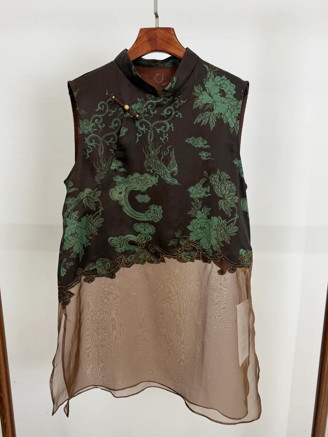Phoenix And Peony Embroidered Xiangyunsha Silk Top | Modern Chinese Style - Luxe Orienta CO., LIMITED