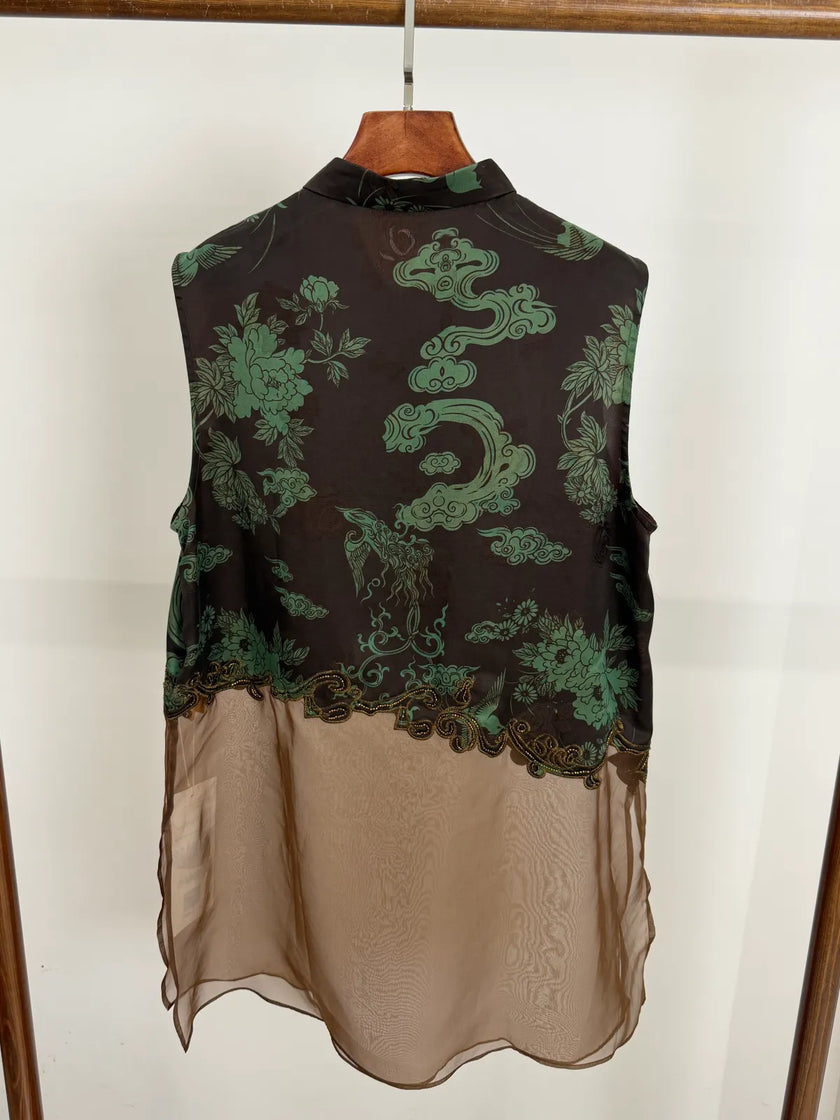 Phoenix And Peony Embroidered Xiangyunsha Silk Top | Modern Chinese Style - Luxe Orienta CO., LIMITED