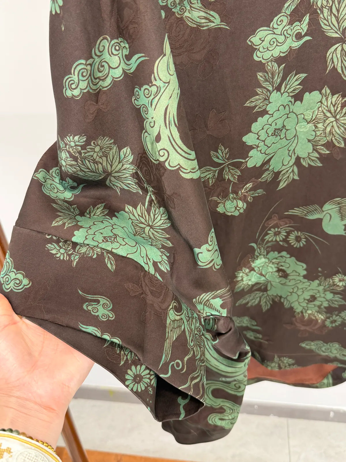 Brown Mulberry Silk Phoenix Peony Blouse | Chinese Top - Luxe Orienta CO., LIMITED