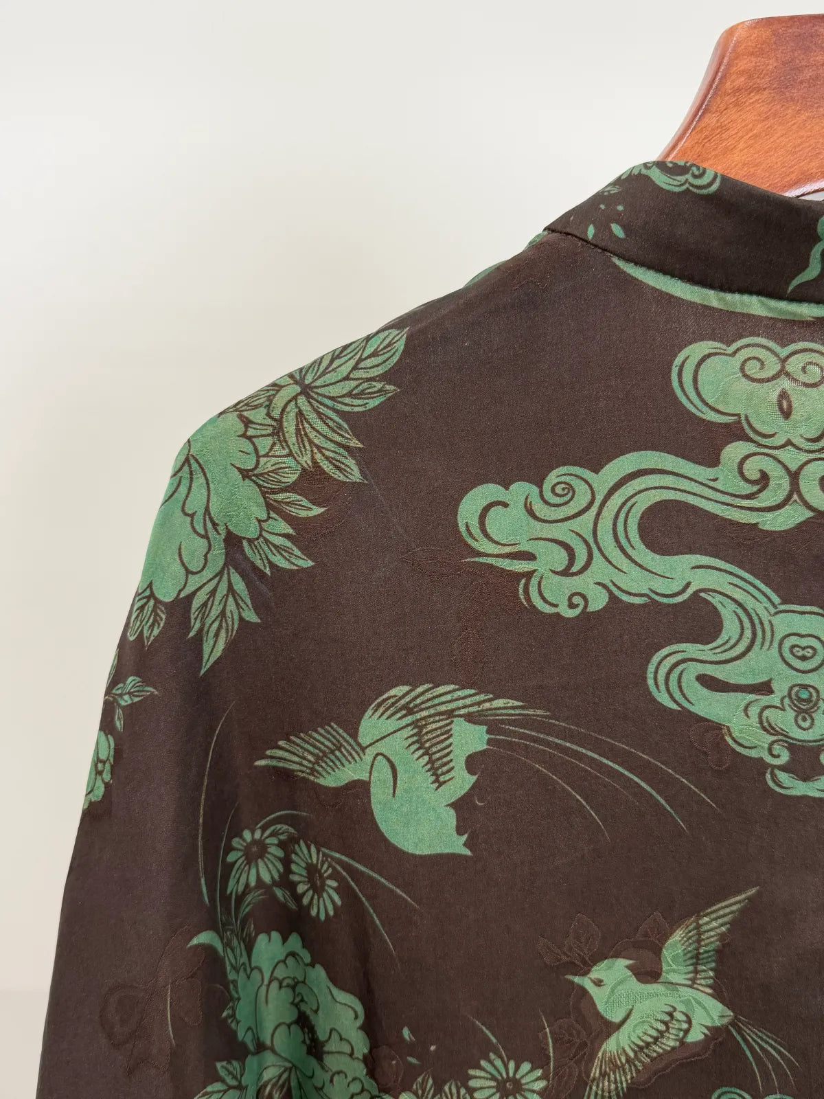 Brown Mulberry Silk Phoenix Peony Blouse | Chinese Top - Luxe Orienta CO., LIMITED