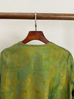 Green Mulberry Silk Satin Jacquard Blouse with Frog Buttons-Luxe Orienta