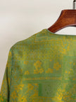 Green Mulberry Silk Satin Jacquard Blouse with Frog Buttons-Luxe Orienta